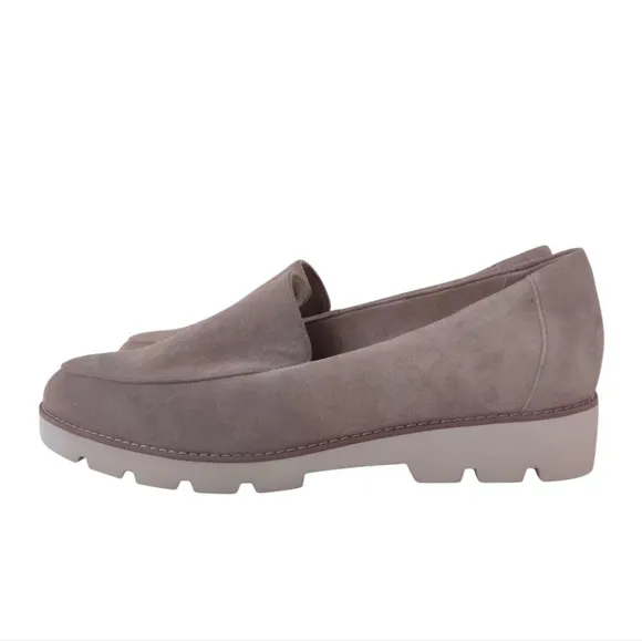 VIONIC Kensley Suede Leather Loafers 12-Wide Taupe Lug Sole Shoes NWOB