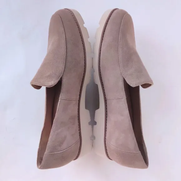 VIONIC Kensley Suede Leather Loafers 12-Wide Taupe Lug Sole Shoes NWOB