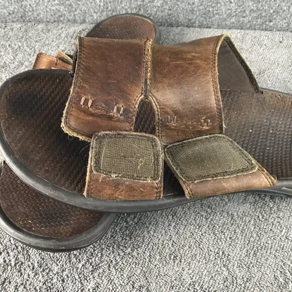 Vionic Men's Orthaheel Double Strap Leather Slides Sandals Brown Size 12