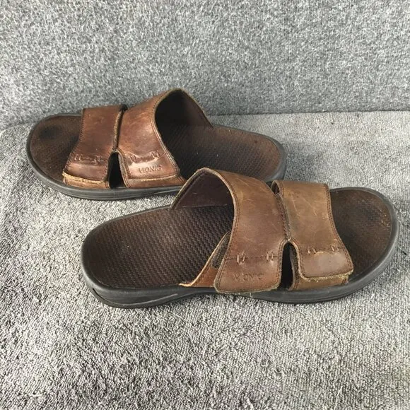 Vionic Men's Orthaheel Double Strap Leather Slides Sandals Brown Size 12