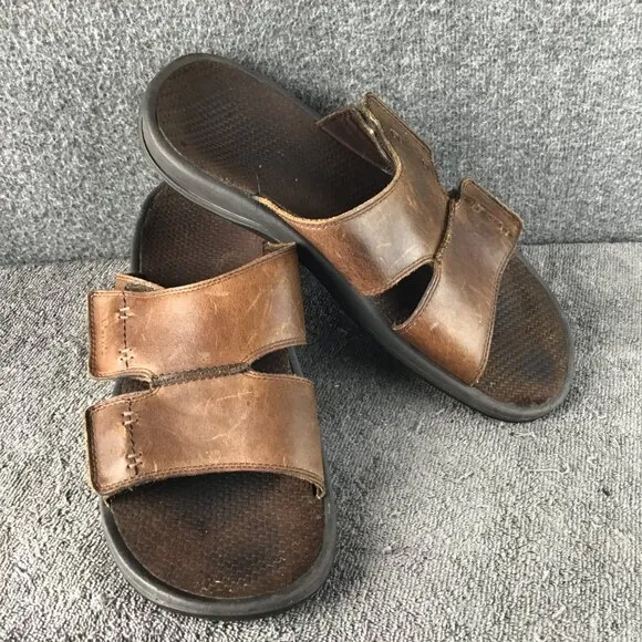Vionic Men's Orthaheel Double Strap Leather Slides Sandals Brown Size 12