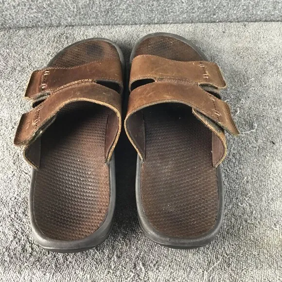 Vionic Men's Orthaheel Double Strap Leather Slides Sandals Brown Size 12