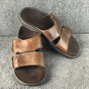 Vionic Men's Orthaheel Double Strap Leather Slides Sandals Brown Size 12