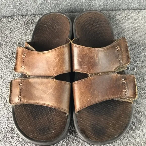 Vionic Men's Orthaheel Double Strap Leather Slides Sandals Brown Size 12