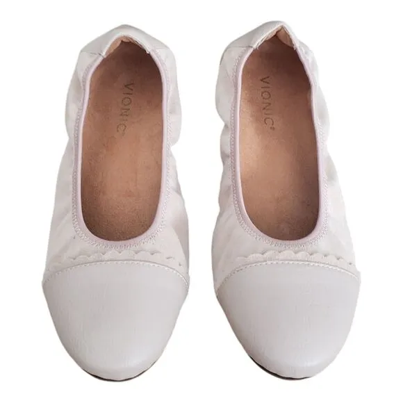 Vionic Prim Tina Tan Leather Cap Toe Ballet Flats Women's Size 9.5 Wide NEW