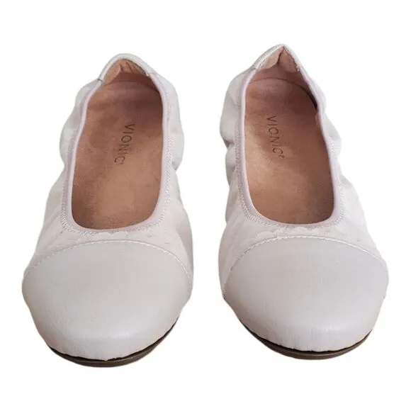 Vionic Prim Tina Tan Leather Cap Toe Ballet Flats Women's Size 9.5 Wide NEW