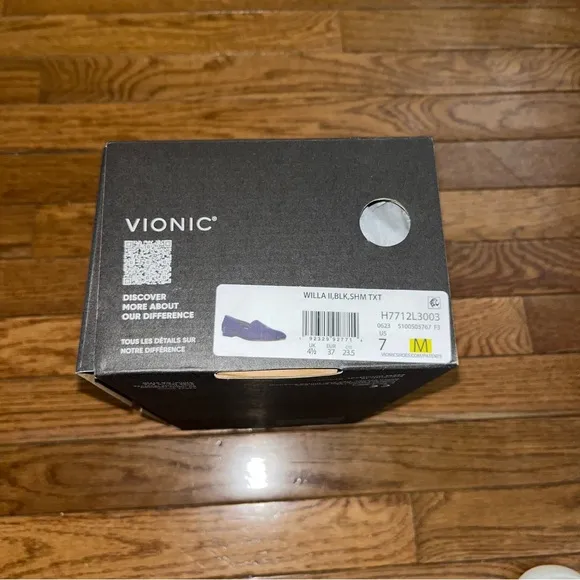Vionic Willa Shimmer Suede Comfort Loafers Black With Metallic Women’s Size 7