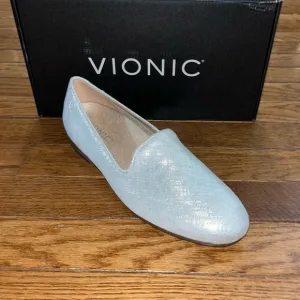 Vionic Willa Shimmer Suede Comfort Loafers Silver Metallic Shimmer Women’s 6 NEW