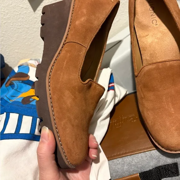 Vionic Willa Wedge Suede Loafers Toffee Comfort 9M brown