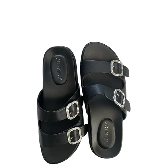 VIONIC WOMENS Capitola slide  Lug platform leather Sandals black size 7