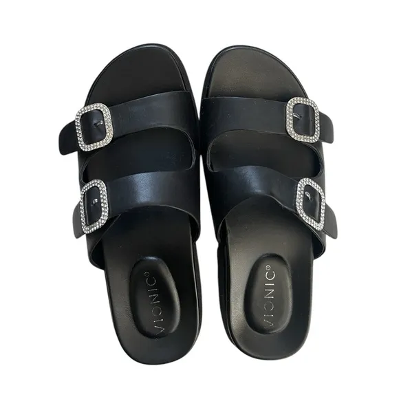 VIONIC WOMENS Capitola slide  Lug platform leather Sandals black size 7