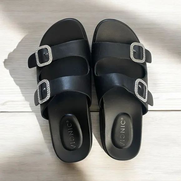 VIONIC WOMENS Capitola slide  Lug platform leather Sandals black size 7