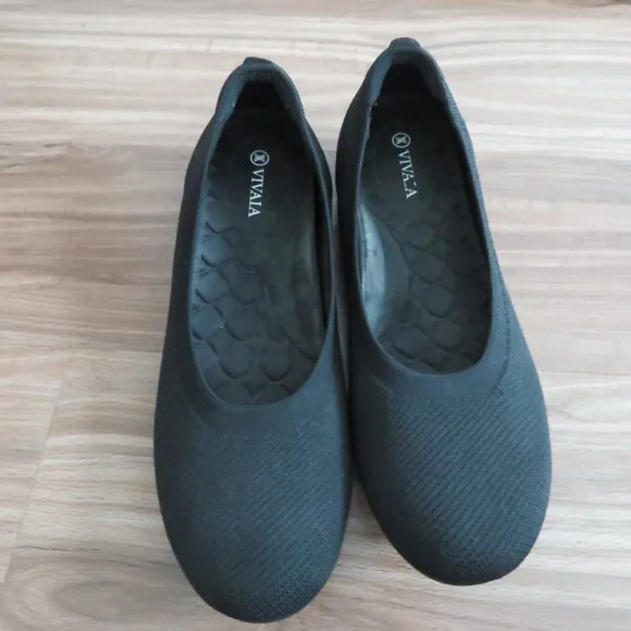 VIVAIA Claire Round Toe Flat Shoes in Black Knit Ballet Minimalist Size US 11
