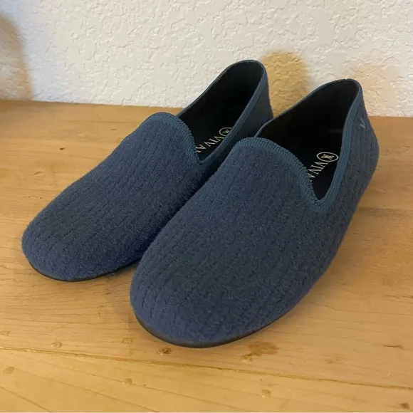 Vivaia Kimberley Eco Fluffy Yarn Round Toe Loafers in Blue