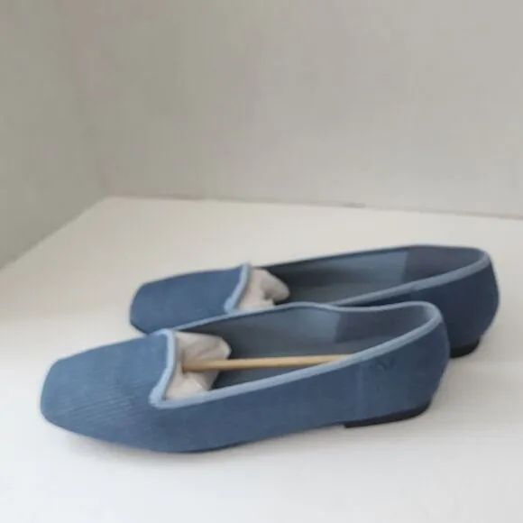 Vivaia Samantha Classic Loafer Square Toe Flats Denim Blue Size 42 (US 10.5) New