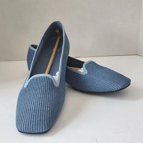 Vivaia Samantha Classic Loafer Square Toe Flats Denim Blue Size 42 (US 10.5) New