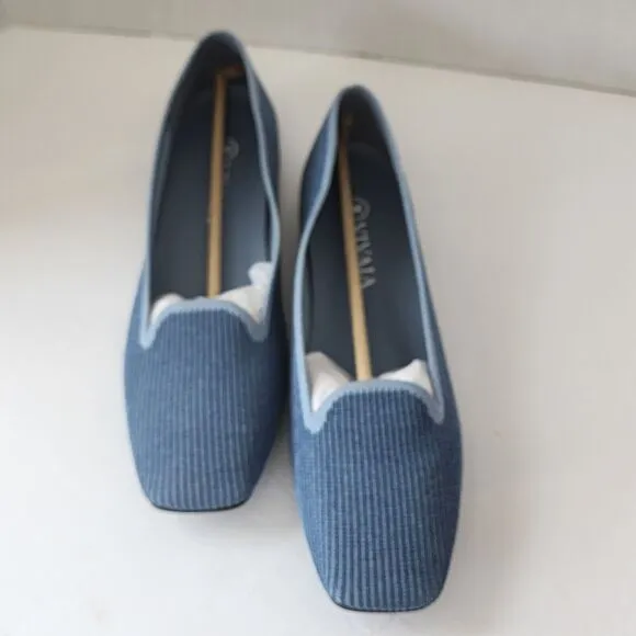 Vivaia Samantha Classic Loafer Square Toe Flats Denim Blue Size 42 (US 10.5) New