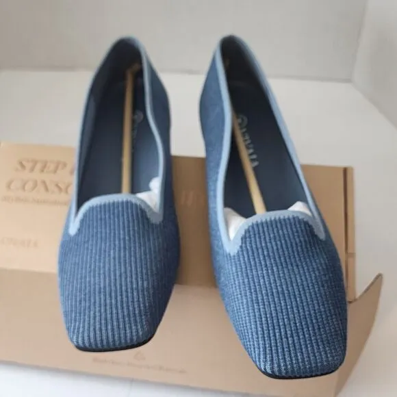 Vivaia Samantha Classic Loafer Square Toe Flats Denim Blue Size 42 (US 10.5) New