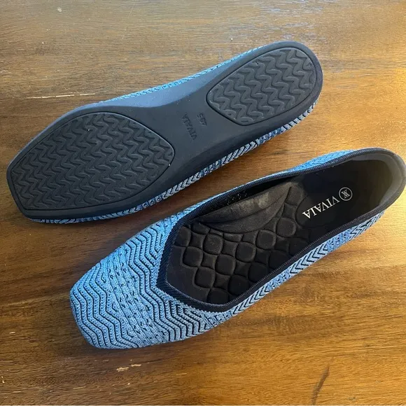 VIVAIA Vibrant Blue Textured Flats with Zigzag Design square toe size 40.5