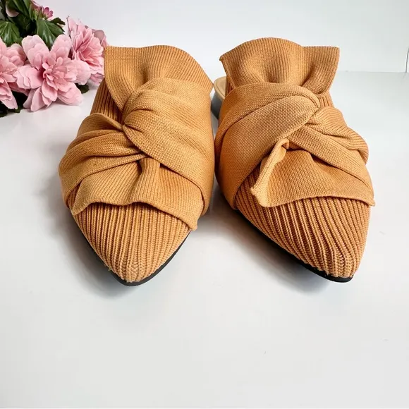 VIVAIA Yaffa Mustard Yellow Knitted Pointed Toe Mules