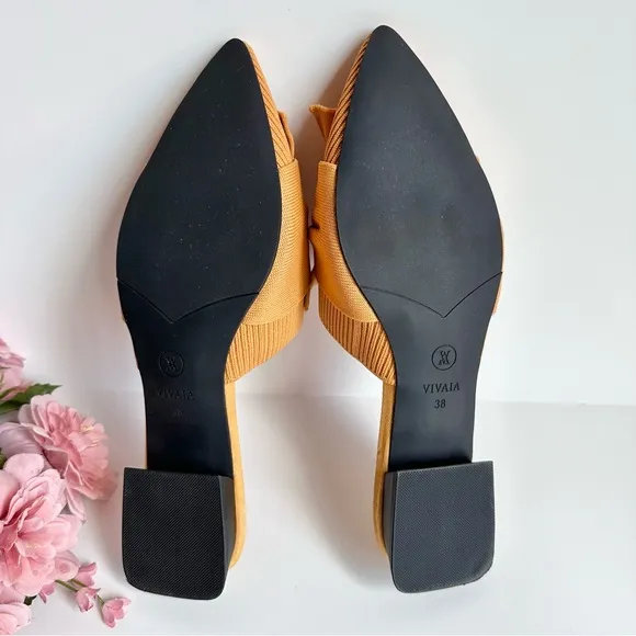 VIVAIA Yaffa Mustard Yellow Knitted Pointed Toe Mules