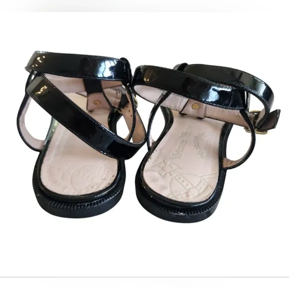 VIVIENNE WESTWOOD Anglomania Margie Black Flats Sandals US Size 7.5 Leather Vamp