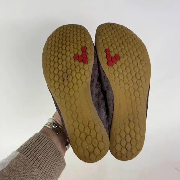 Vivobarefoot Ballet Flat Women's 7.5 Purple Slip-On Snake Print Comfort Shoes