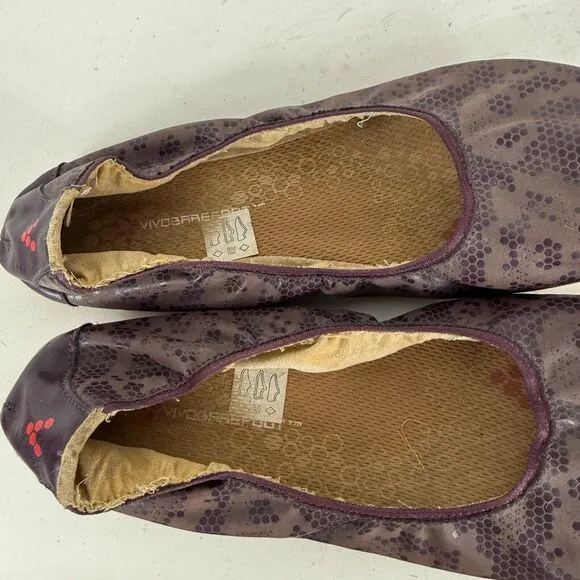 Vivobarefoot Ballet Flat Women's 7.5 Purple Slip-On Snake Print Comfort Shoes