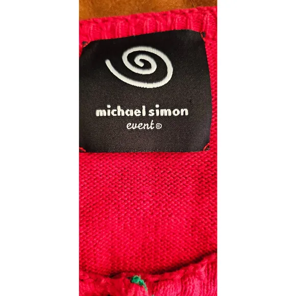 Vtg Michael Simon Christmas Tree Cardigan Sweater 3D Hanging Birds Cardinals LRG