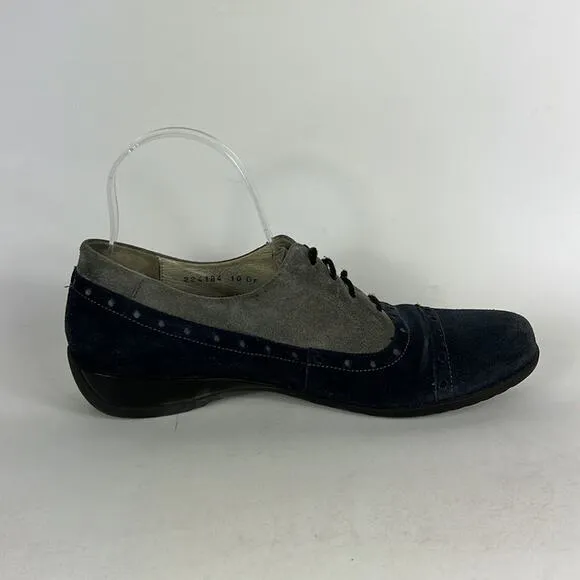 Waldlaufer wing tip saddle shoes us women’s size 7.5 blue grey minimalist suede