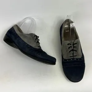 Waldlaufer wing tip saddle shoes us women’s size 7.5 blue grey minimalist suede