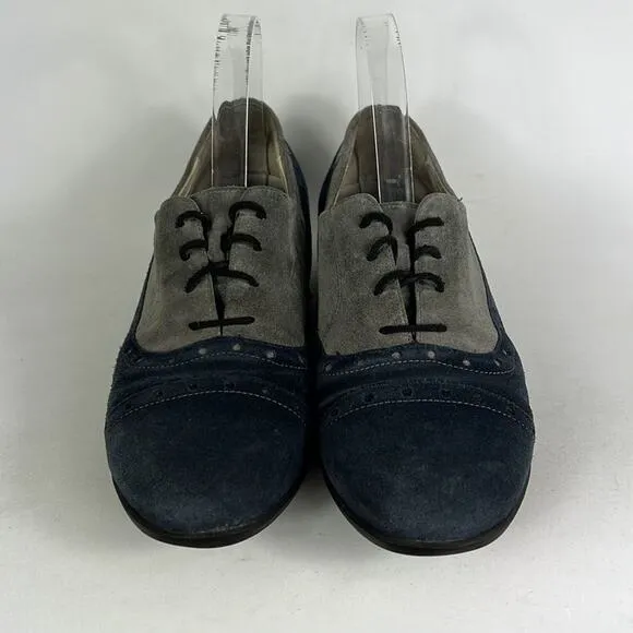 Waldlaufer wing tip saddle shoes us women’s size 7.5 blue grey minimalist suede