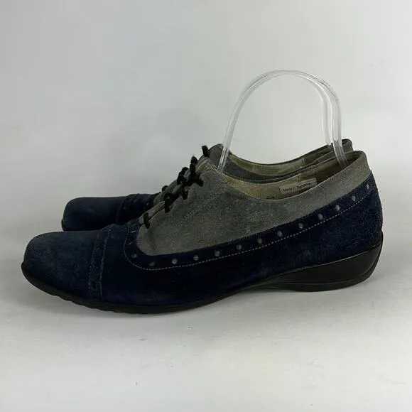 Waldlaufer wing tip saddle shoes us women’s size 7.5 blue grey minimalist suede