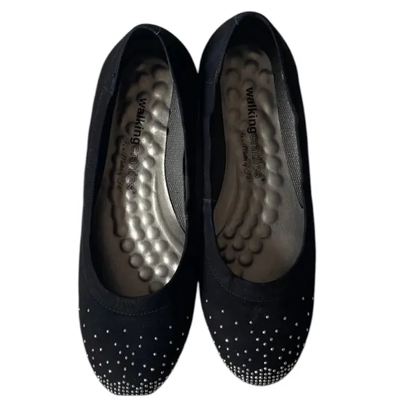 Walking Cradles Black Flats with Silver Rhinestone Detail, Size 7, Like New!