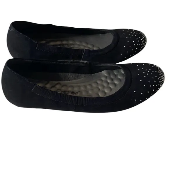 Walking Cradles Black Flats with Silver Rhinestone Detail, Size 7, Like New!