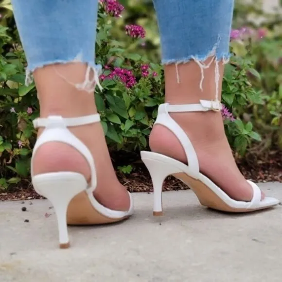 White Ankle-Strap High Heel Sandals‎