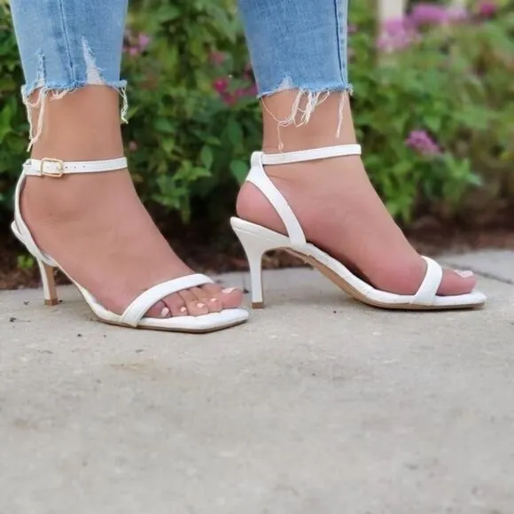 White Ankle-Strap High Heel Sandals‎