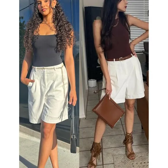 Women Bermuda Shorts Casual Elastic High Waisted Wide Leg Shorts