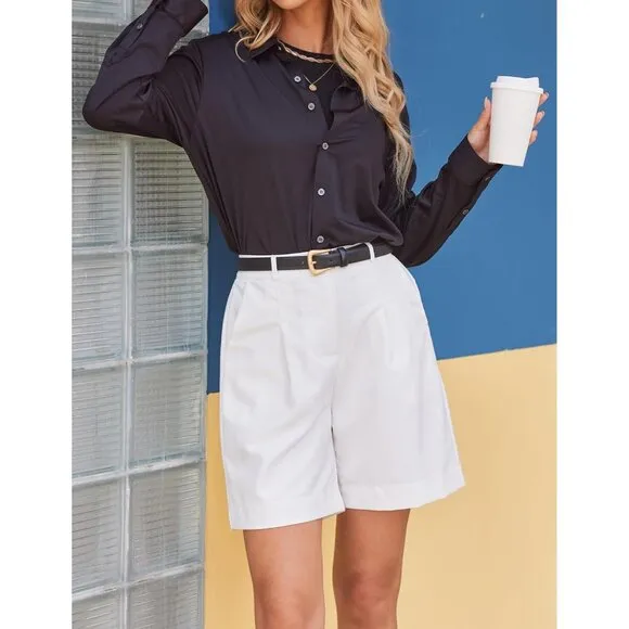 Women Bermuda Shorts Casual Elastic High Waisted Wide Leg Shorts