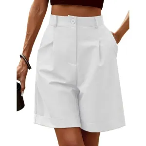 Women Bermuda Shorts Casual Elastic High Waisted Wide Leg Shorts