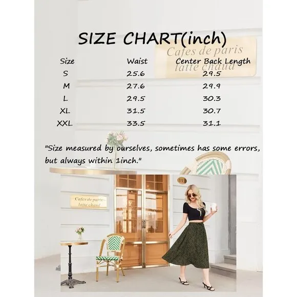 Women Floral Print Midi Skirts Chiffon Summer Beach Pleated  A Line Skirts