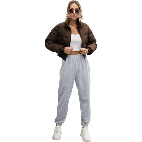 Women' s Cropped Quilted Puffer Jacket Outerwear Coats
