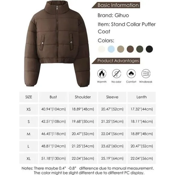 Women' s Cropped Quilted Puffer Jacket Outerwear Coats