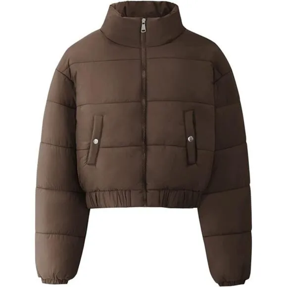 Women' s Cropped Quilted Puffer Jacket Outerwear Coats