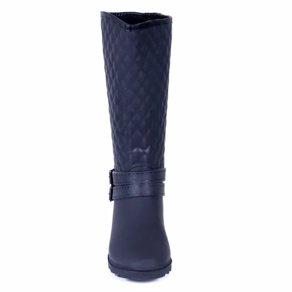 Women Tall Matte Rain Boots, RB-1904, Quilted Black