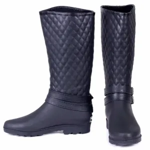 Women Tall Matte Rain Boots, RB-1904, Quilted Black