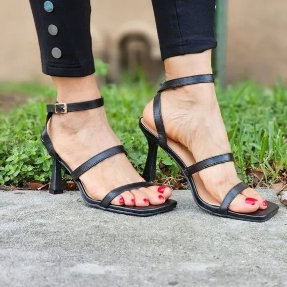 Women Ankle Strap High Heel Sandals Black Color