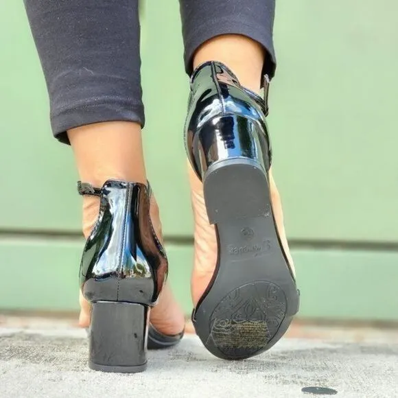 Women Ankle Straps Low Chunky Heels Sandals Black Color