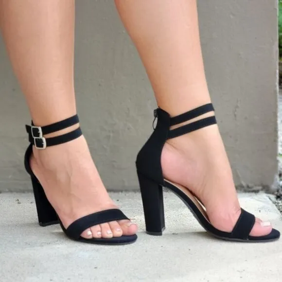 Women's Black Chunky Heeled Double Ankle Strap Sandals