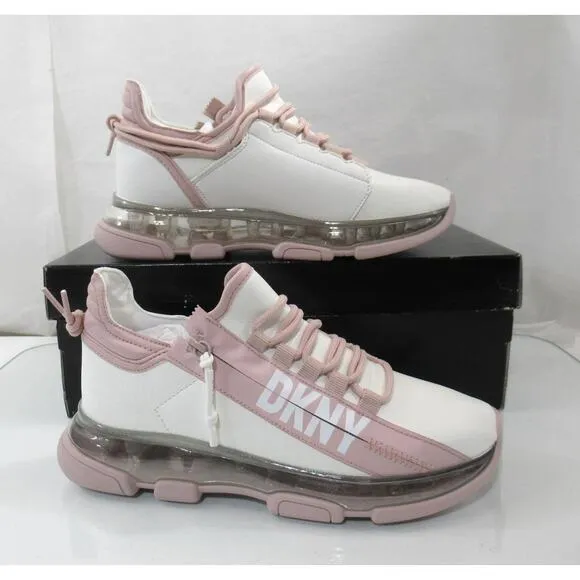 Women's DKNY Tokyo Slip On Lace Up Zip Sneakers White / Pink Size 7.5